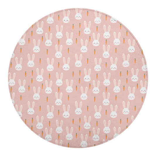 Rabbit And Carrot Pattern Print Round Blanket
