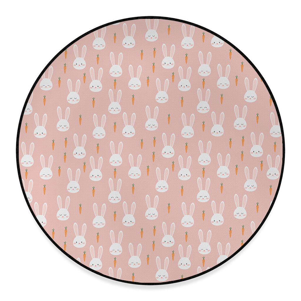 Rabbit And Carrot Pattern Print Round Floor Mat
