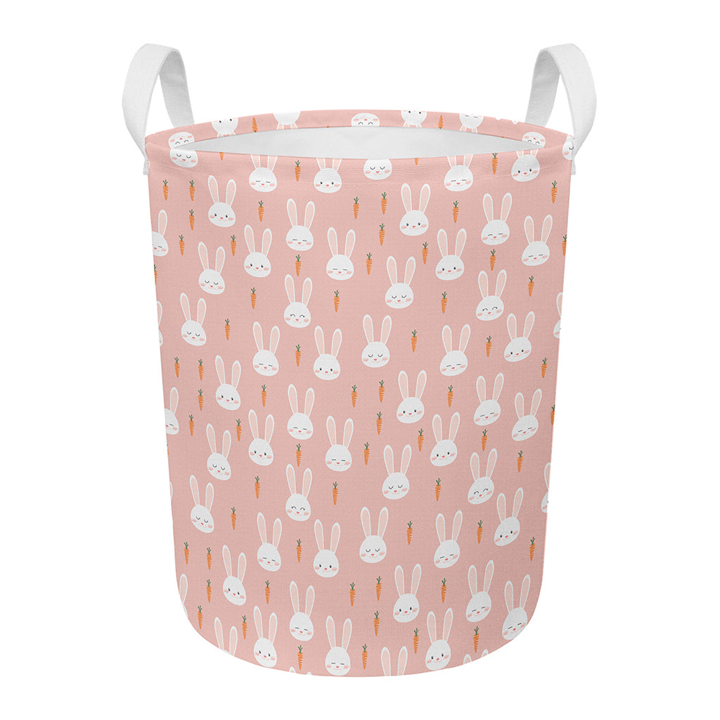 Rabbit And Carrot Pattern Print Round Laundry Basket