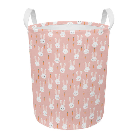 Rabbit And Carrot Pattern Print Round Laundry Basket