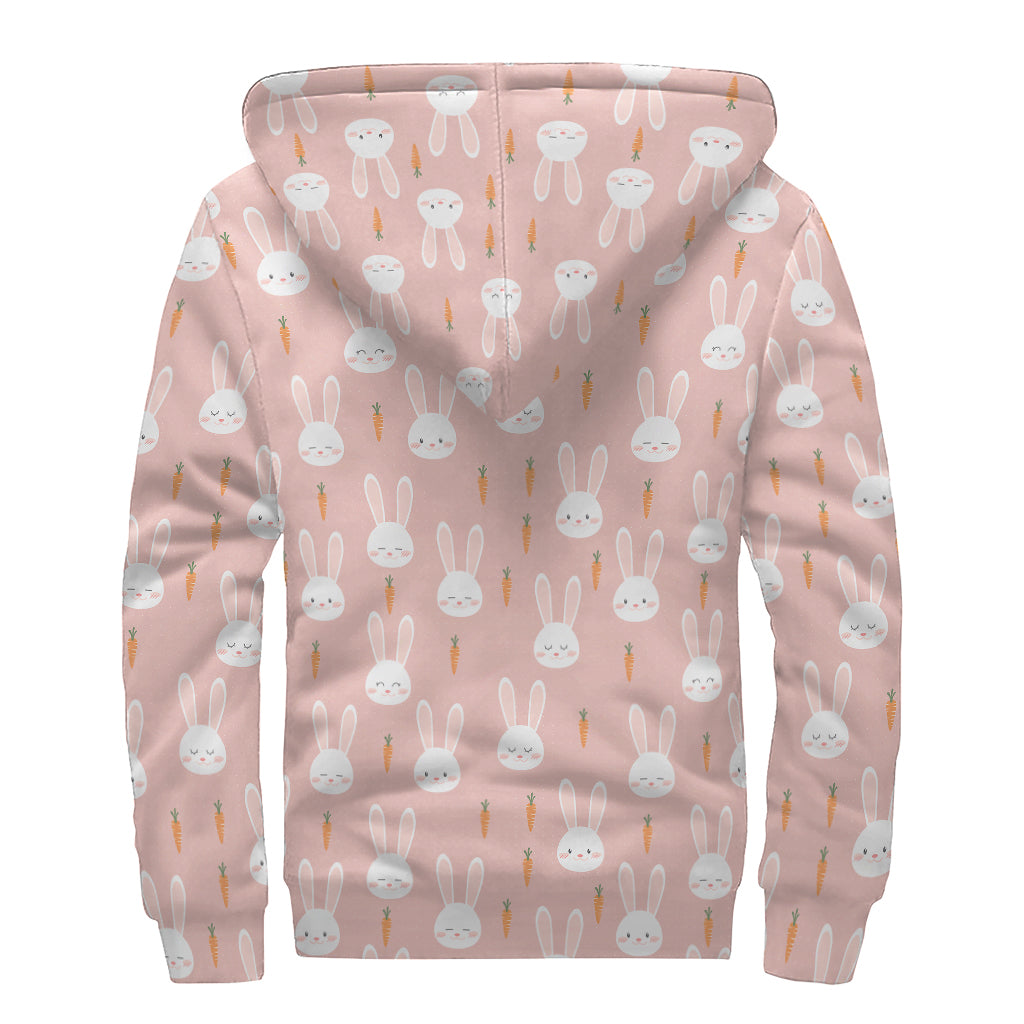 Rabbit And Carrot Pattern Print Sherpa Lined Zip Up Hoodie