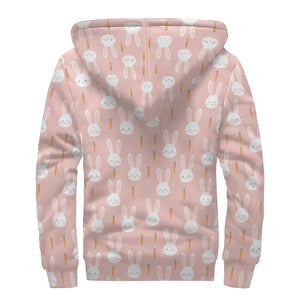 Rabbit And Carrot Pattern Print Sherpa Lined Zip Up Hoodie