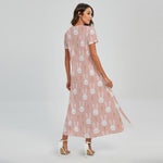 Rabbit And Carrot Pattern Print Short Sleeve Maxi Dress