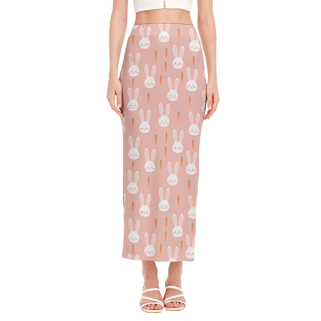 Rabbit And Carrot Pattern Print Side Slit Maxi Skirt