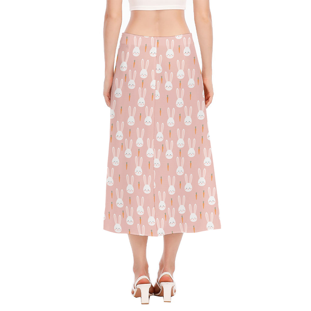 Rabbit And Carrot Pattern Print Side Slit Midi Skirt