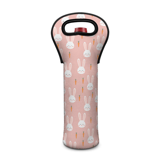 Rabbit And Carrot Pattern Print Single Neoprene Wine Tote