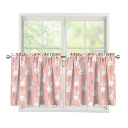 Rabbit And Carrot Pattern Print Tier Curtains