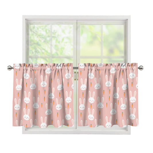 Rabbit And Carrot Pattern Print Tier Curtains
