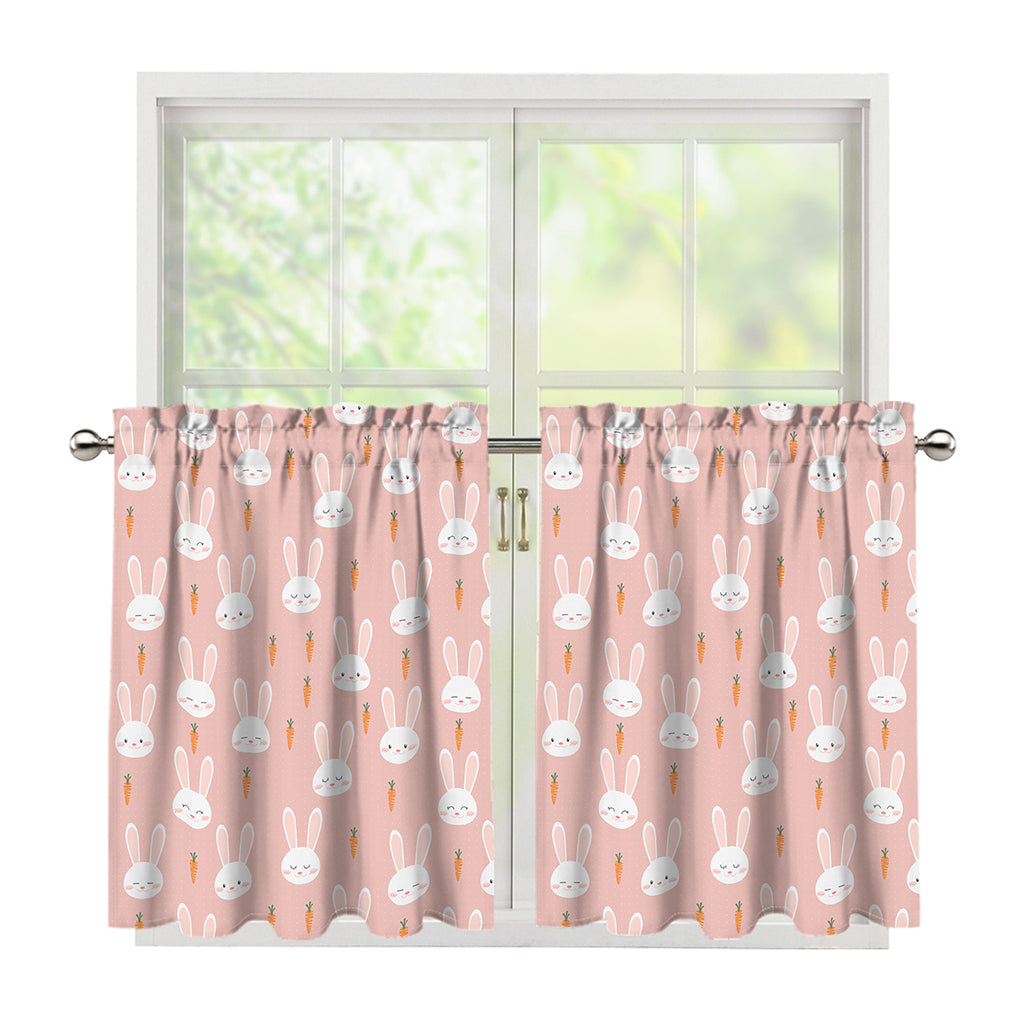 Rabbit And Carrot Pattern Print Tier Curtains