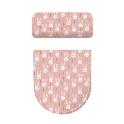 Rabbit And Carrot Pattern Print Toilet Lid And Tank Cover Set