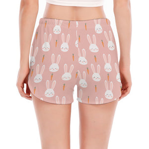 Rabbit And Carrot Pattern Print Women's Split Running Shorts