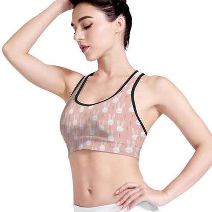 Rabbit And Carrot Pattern Print Women's Sports Bra
