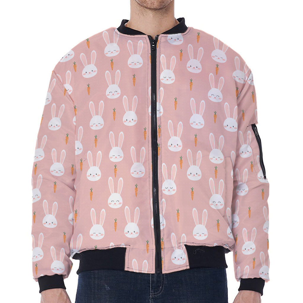 Rabbit And Carrot Pattern Print Zip Sleeve Bomber Jacket