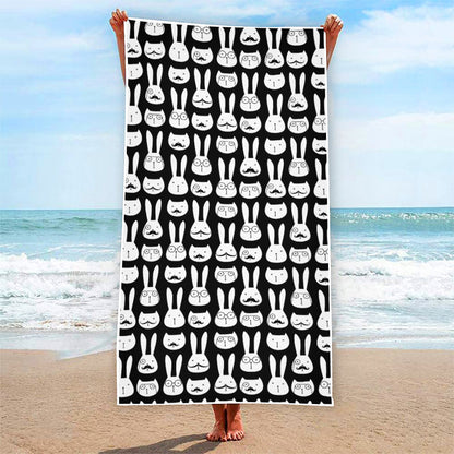 Rabbit And Cat Pattern Print Beach Towel