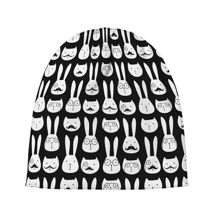 Rabbit And Cat Pattern Print Beanie
