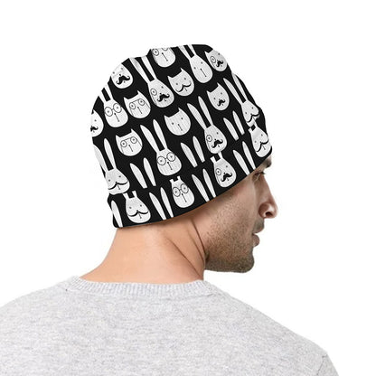 Rabbit And Cat Pattern Print Beanie