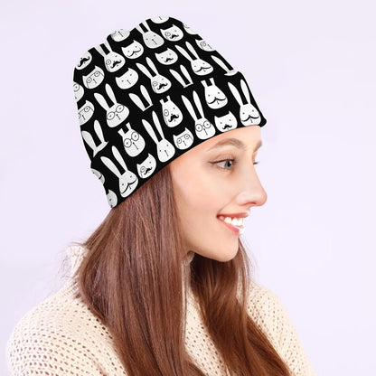 Rabbit And Cat Pattern Print Beanie
