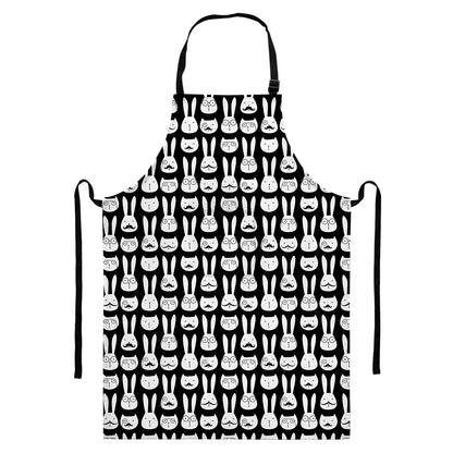 Rabbit And Cat Pattern Print Bib Apron With Pocket