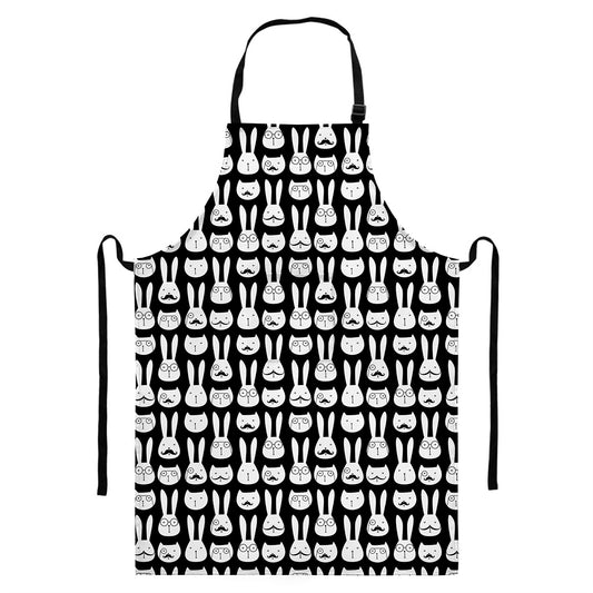 Rabbit And Cat Pattern Print Bib Apron With Pocket
