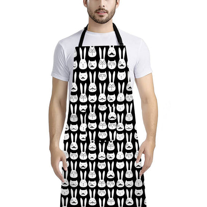 Rabbit And Cat Pattern Print Bib Apron With Pocket