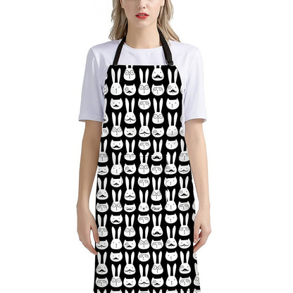 Rabbit And Cat Pattern Print Bib Apron With Pocket