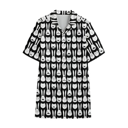 Rabbit And Cat Pattern Print Cotton Hawaiian Shirt