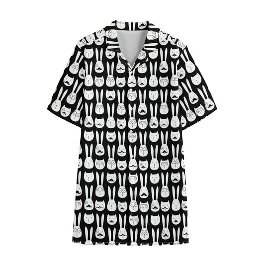 Rabbit And Cat Pattern Print Cotton Hawaiian Shirt