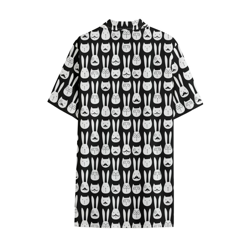 Rabbit And Cat Pattern Print Cotton Hawaiian Shirt