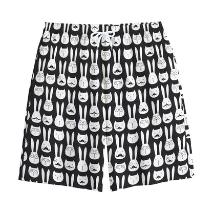 Rabbit And Cat Pattern Print Cotton Shorts