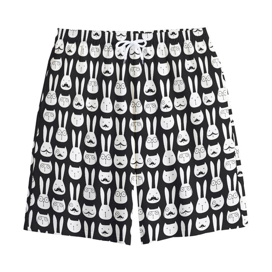 Rabbit And Cat Pattern Print Cotton Shorts