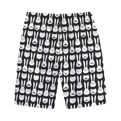 Rabbit And Cat Pattern Print Cotton Shorts