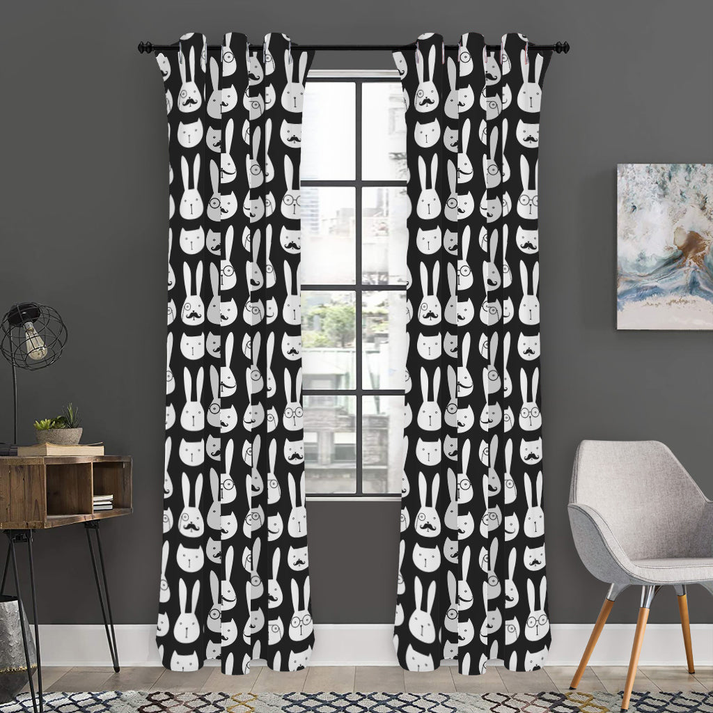 Rabbit And Cat Pattern Print Curtain