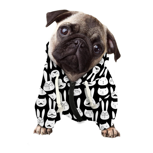 Rabbit And Cat Pattern Print Dog Zip Up Hoodie