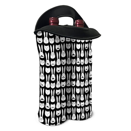 Rabbit And Cat Pattern Print Double Neoprene Wine Tote