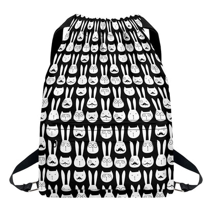 Rabbit And Cat Pattern Print Drawstring Backpack