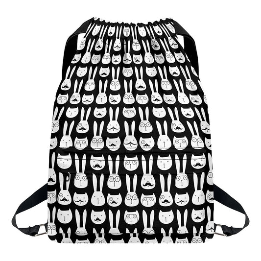Rabbit And Cat Pattern Print Drawstring Backpack