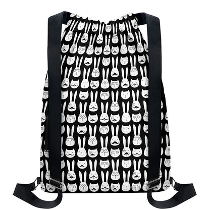Rabbit And Cat Pattern Print Drawstring Backpack