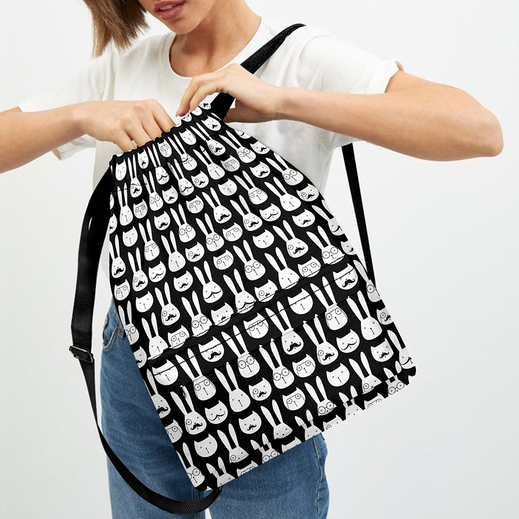 Rabbit And Cat Pattern Print Drawstring Backpack