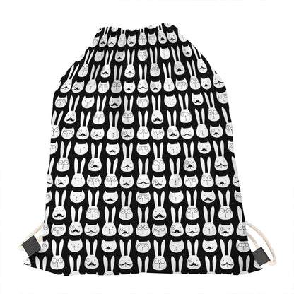 Rabbit And Cat Pattern Print Drawstring Bag