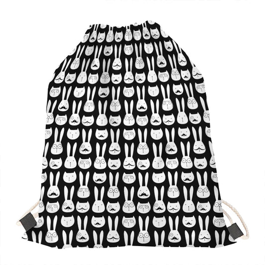 Rabbit And Cat Pattern Print Drawstring Bag
