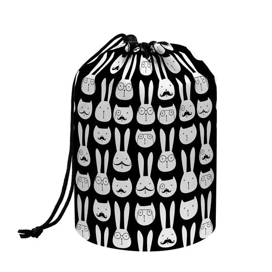 Rabbit And Cat Pattern Print Drawstring Makeup Bag