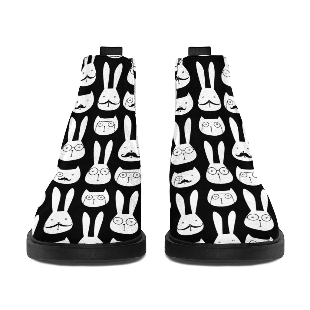 Rabbit And Cat Pattern Print Flat Ankle Boots