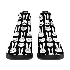 Rabbit And Cat Pattern Print Flat Ankle Boots