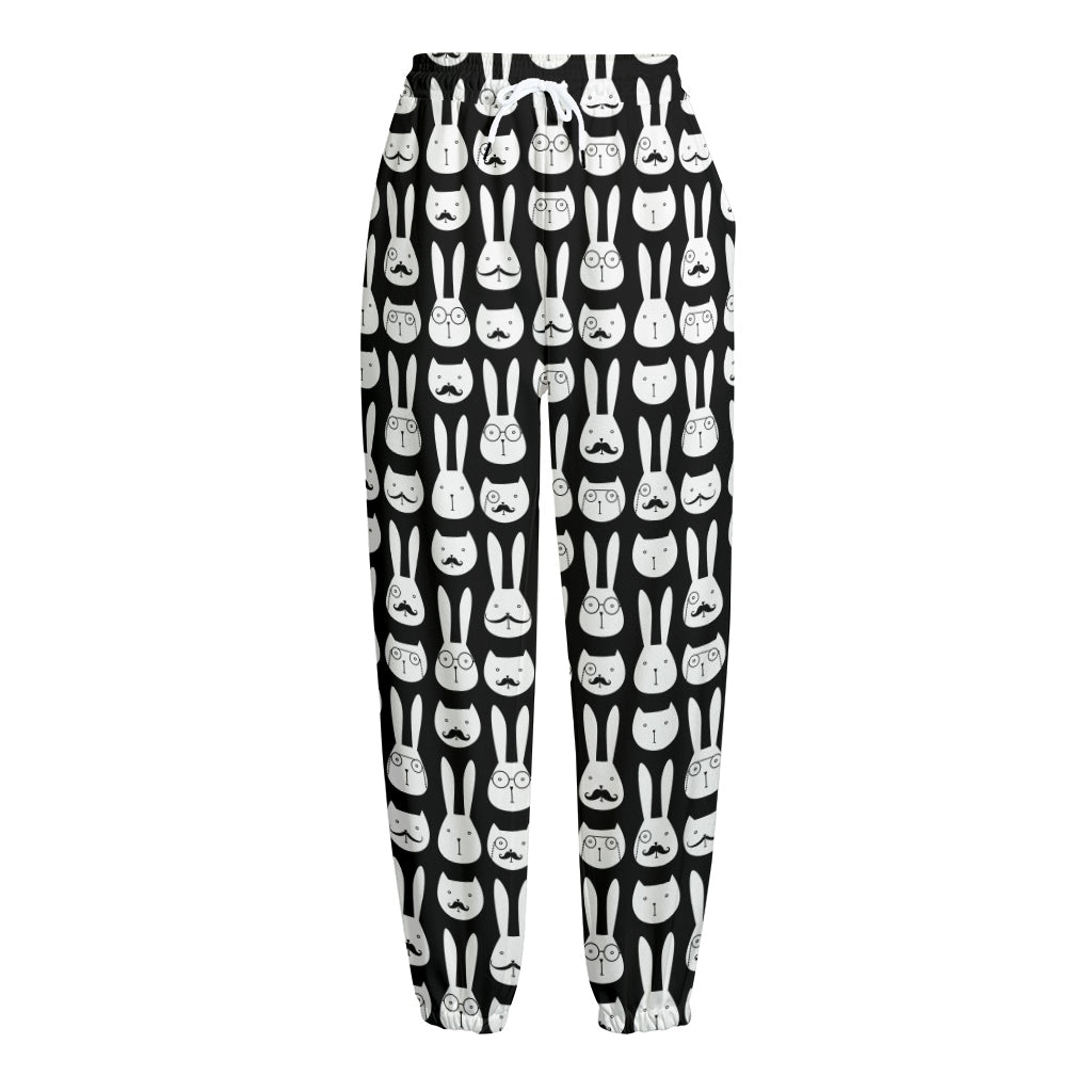 Rabbit And Cat Pattern Print Fleece Lined Knit Pants