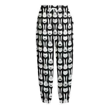 Rabbit And Cat Pattern Print Fleece Lined Knit Pants