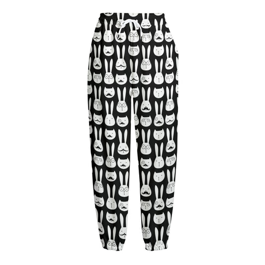 Rabbit And Cat Pattern Print Fleece Lined Knit Pants