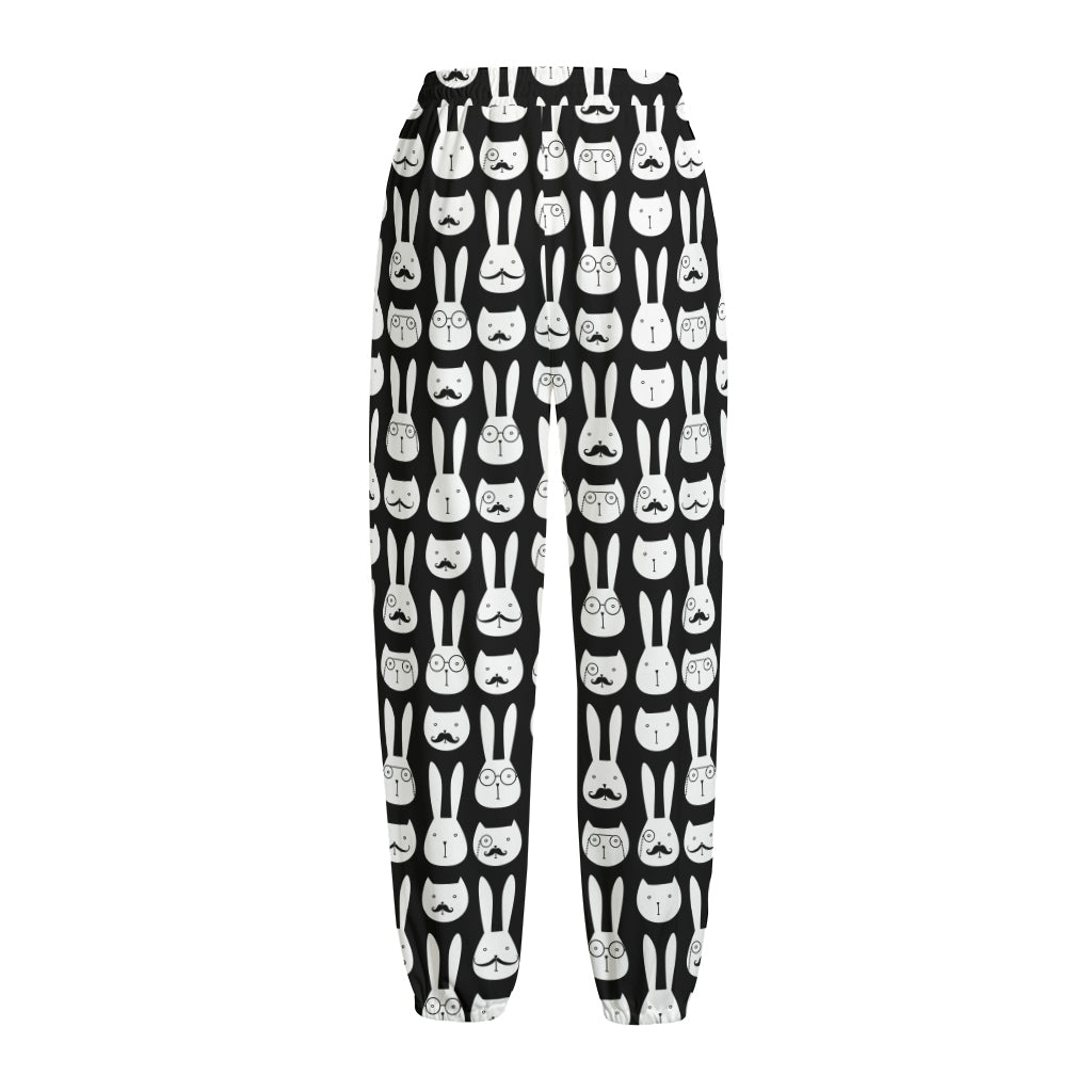 Rabbit And Cat Pattern Print Fleece Lined Knit Pants