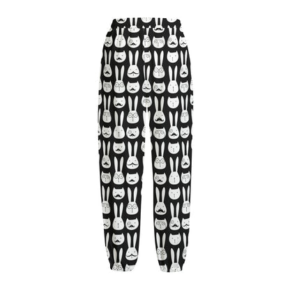 Rabbit And Cat Pattern Print Fleece Lined Knit Pants
