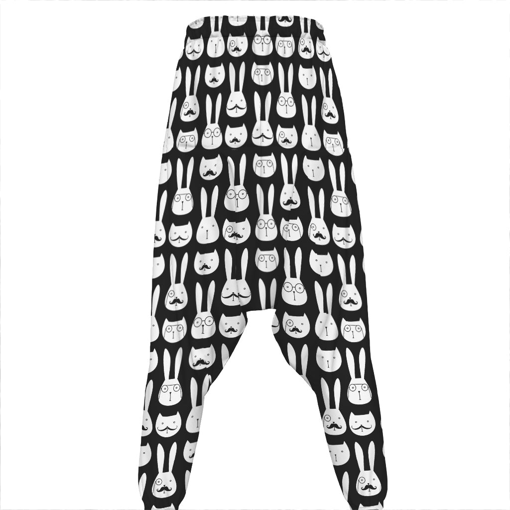 Rabbit And Cat Pattern Print Hammer Pants
