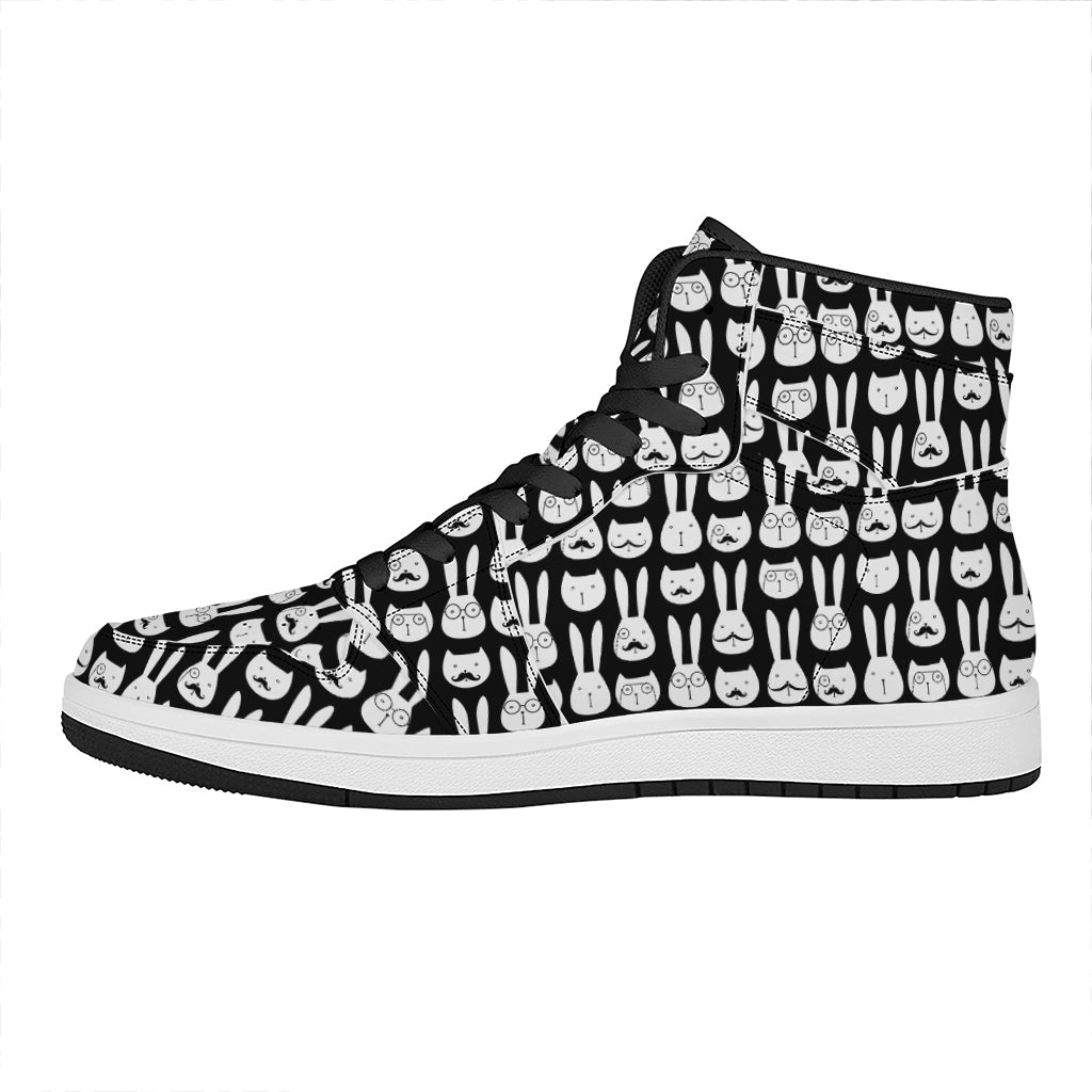Rabbit And Cat Pattern Print High Top Leather Sneakers
